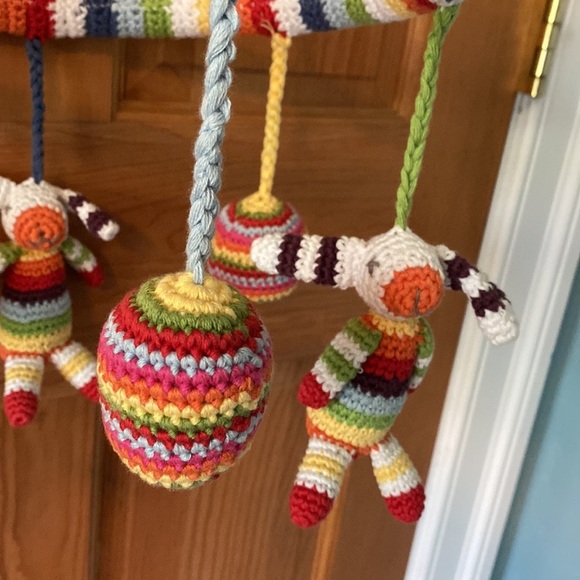 Pebble Child Handmade Fair Trade Rainbow Bunny Baby Nursey Mobile NEW NWT - Picture 3 of 6